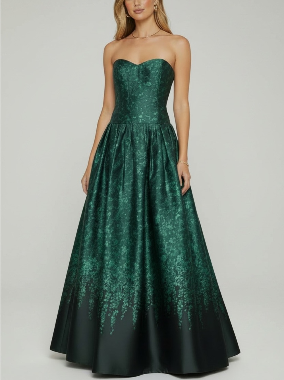 NWT SACHIN + BABI Georgina Green & Black Strapless Floral Lined Gown Size 12